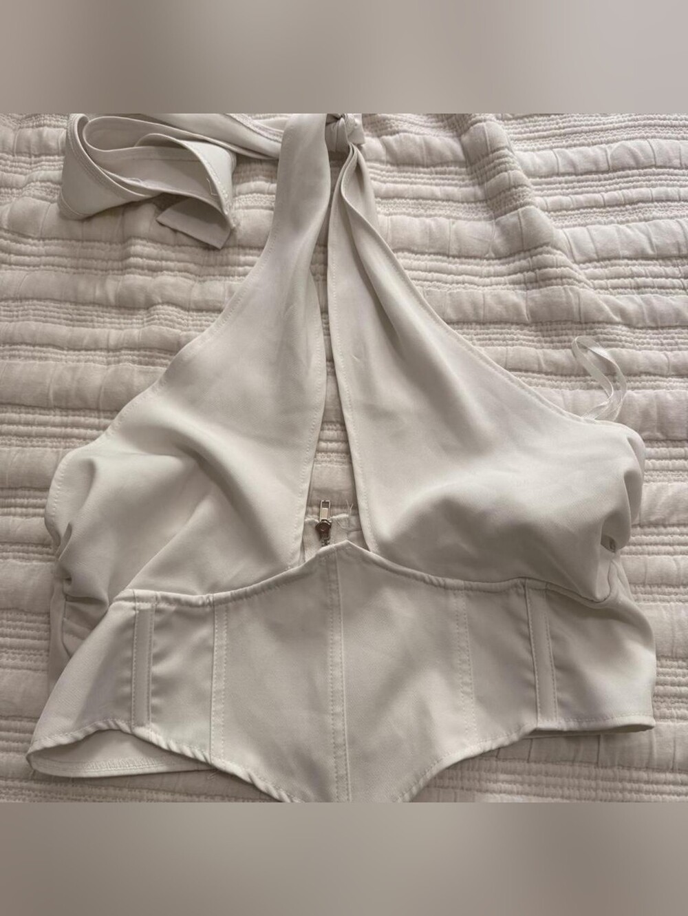 Missguided + Cream Halter Tie-Back Corset Crop Top